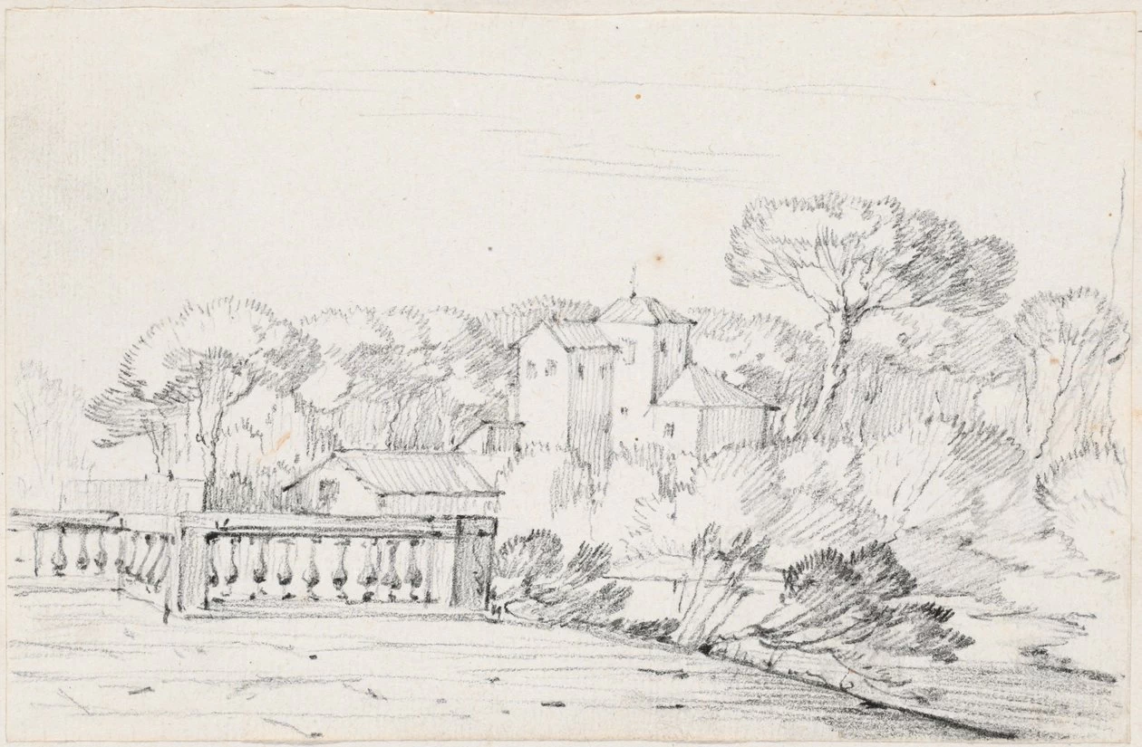 Terrazza sul fiume con una villa e alberi oltre - National Gallery of Art